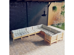 Vidaxl 9 Pcs Conjunto Lounge De Jardim C/ Almofadões Cor Creme Pinho