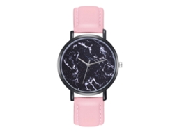 Relógio de quartzo casual unissex com pulseira de couro PU e mostrador redondo rosa.