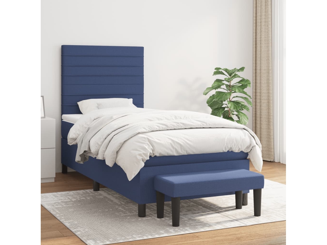 Vidaxl Cama Com Molas/colchão 80x200 Cm Tecido Azul