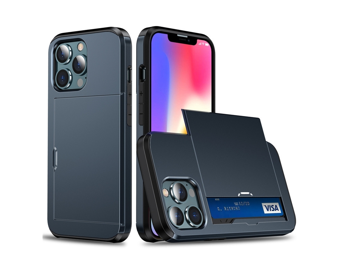 Capa Para Iphone 17 Air Azul Marinho, Com Compartimento Retrátil Para Cartão, Resistente A Impactos E Quedas.