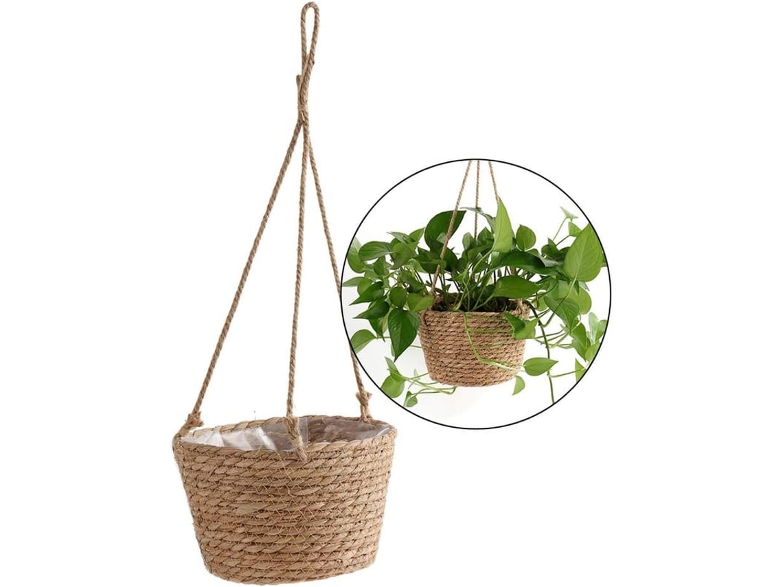 Cesto De Flores Suspenso De Juta, Recipiente Para Plantas Com Corda De Juta, Pode Ser Dobrado, 20cm De Diâmetro