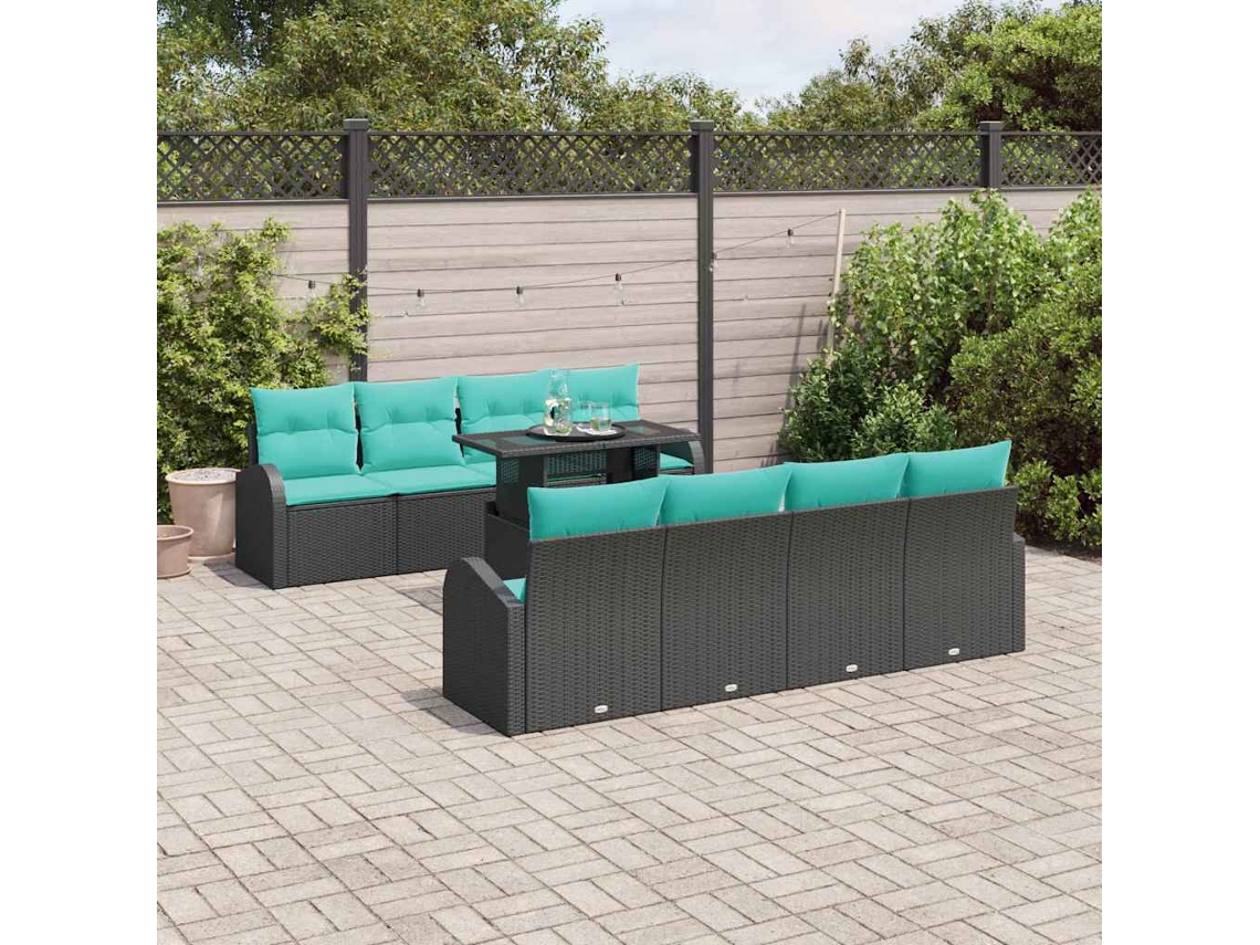 Vidaxl Conjunto De Sofá De Jardim 9 Unid. Preto