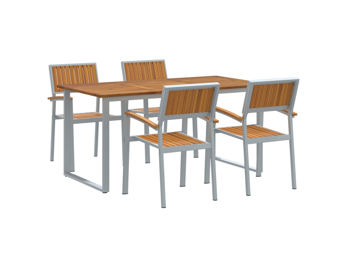 Conjunto 5 Conjunto De Jantar Para Jardim Vidaxl Cinzento Madeira De Acácia Maciça (160 X 80 X 75 Cm)