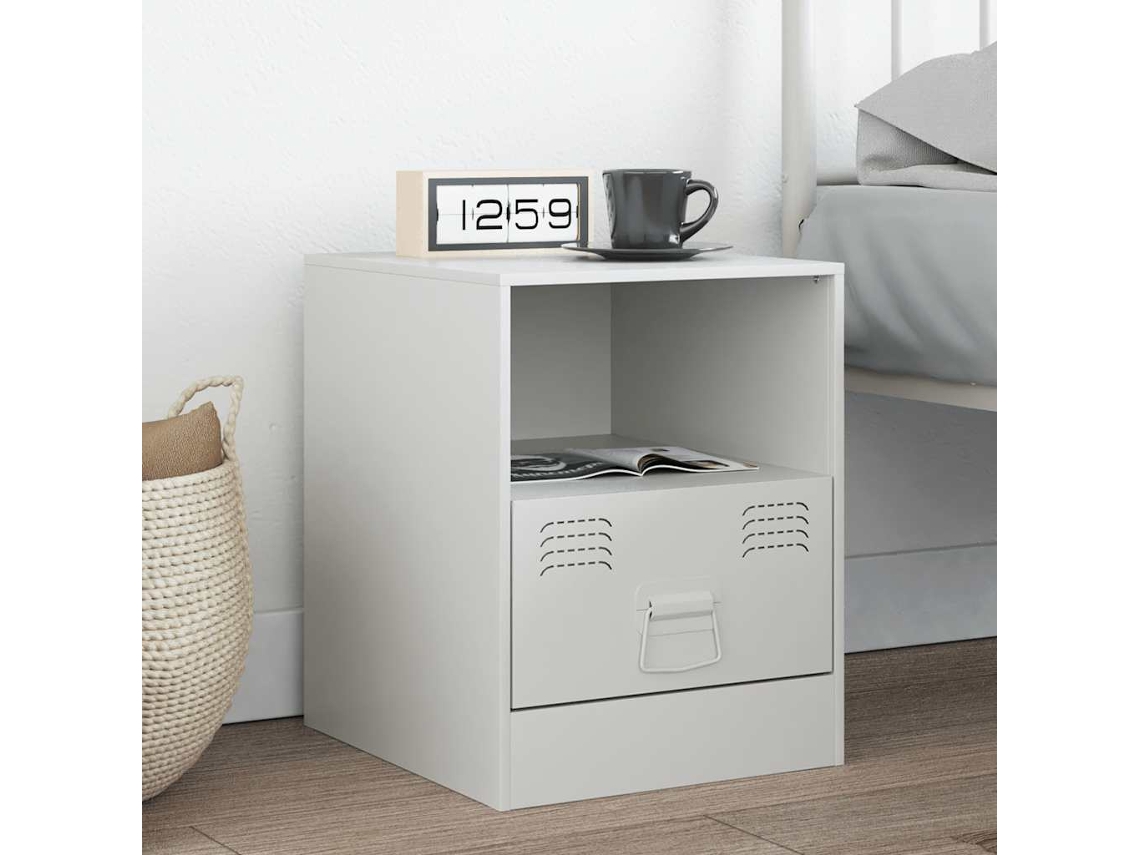 Vidaxl Mesa De Cabeceira 34,5x39x44 Cm Aço Branco