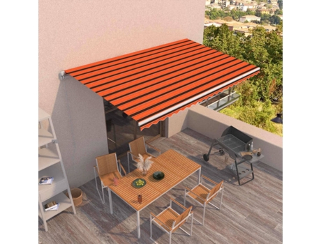 vidaXL Toldo retrátil manual 500x350 cm laranja e castanho