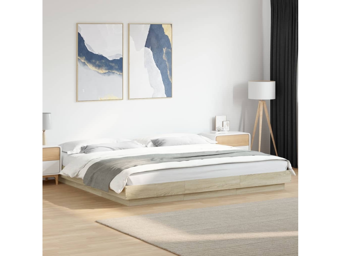 Vidaxl Estrutura Cama C/ Luzes Led Derivados Madeira Carvalho Sonoma