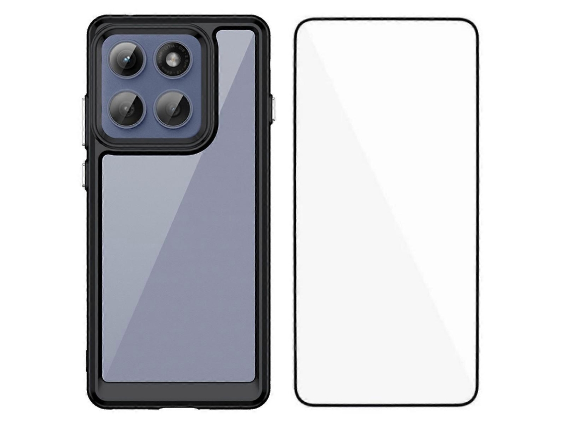 Capa De Celular Wanlonfeng Xc Series Tpu Acrílico Com Vidro Temperado (furo Grande Para Lente) Preta Para Motorola Edge 60 Pro 5g