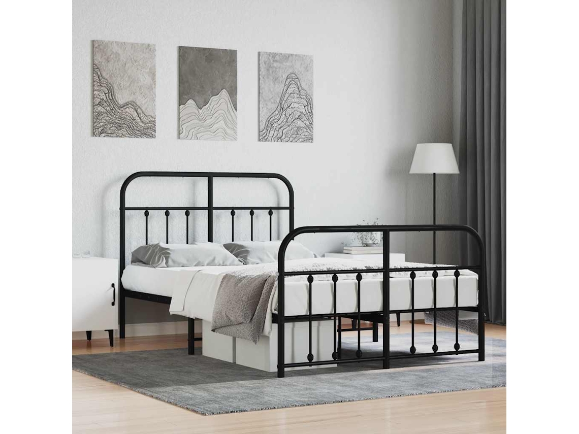 Vidaxl Estrutura De Cama Com Cabeceira E Pés 120x190 Cm Metal Preto