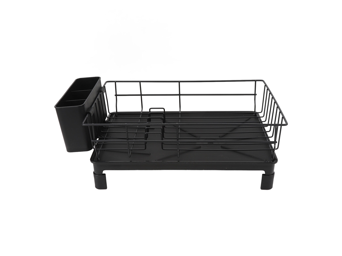 Nova Line suporte para Secar Louças de Aço Carbono com Suporte para Utensílios Bancada Cozinha Preto