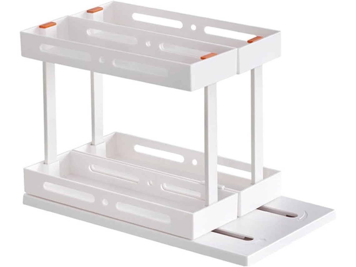 Porta-temperos Deslizante Com 2 Gavetas Giratórias, Porta-temperos Expansível Em Plástico, Acessórios Para Armários De Cozinha E Banheiro, Branco
