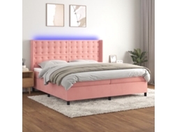 Vidaxl Cama Box Spring C/ Colchão/led 200x200 Cm Veludo Rosa