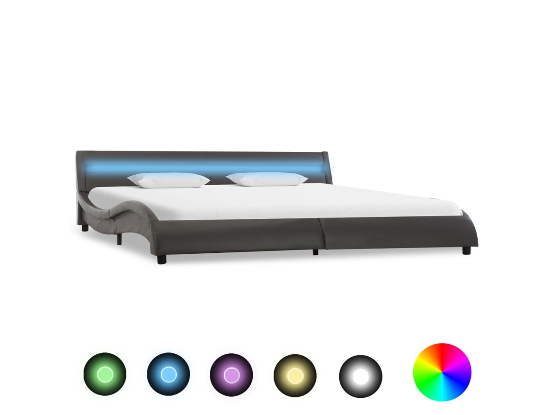 Estrutura De Cama C/ Leds 180x200 Cm Couro Artificial Cinzento