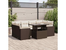 Vidaxl 7 Pcs Conjunto de Sofás Jardim C/ Almofadões Vime Pe Castanho