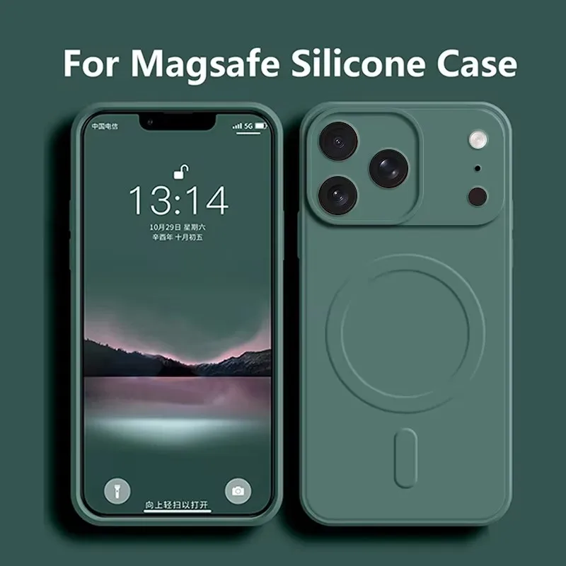 Capa Magsafe De Silicone Líquido (verde Para Iphone 15 Plus), Compatível Com Carregamento Sem Fio Magnético.