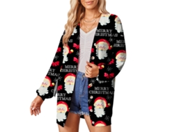 Laxiscreed Casaco Feminino Natal Estampado Com Manga Longa Casual Preto Tamanho S