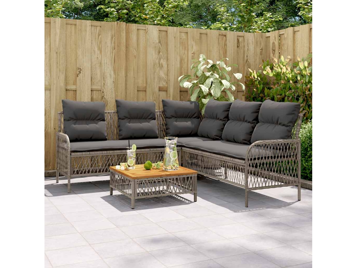 Vidaxl 2 Pcs Conjunto Sofás De Jardim C/ Almofadões Vime Pe Cinzento