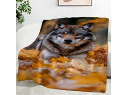 Manta com Estampa de Folha Bordo e Lobo Cinza 150x200 Cm Multifuncional Macia Aconchegante em Flanela Ideal Pa