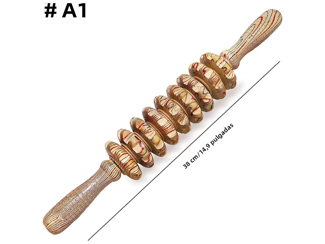 (modelo A1) Massageador De Madeira Com Rolos De Três Pontos, Para Fáscia E Celulite.