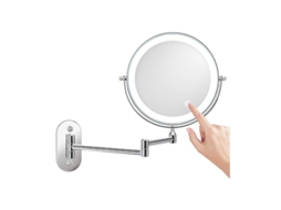 Espelho De Parede Com Lupa Led 8", Recarregável Via Usb, 1x/5x, Prata, 360° Rotação, Luz Ajustável