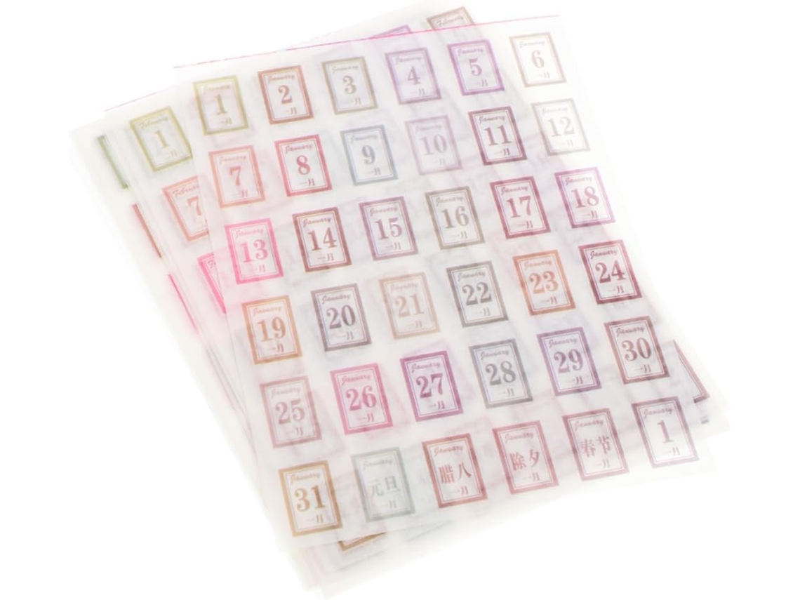 Conjunto de 24 adesivos numerados para calendário mensal, ideais para jornalistas e planejadores.
