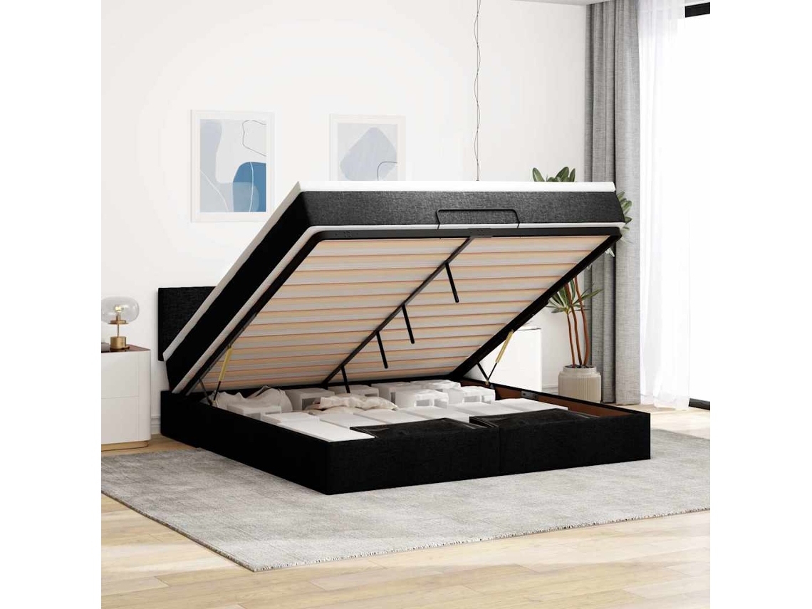 Estrutura De Cama Otomana Com Colchão 180x200 Cm Tecido Preto