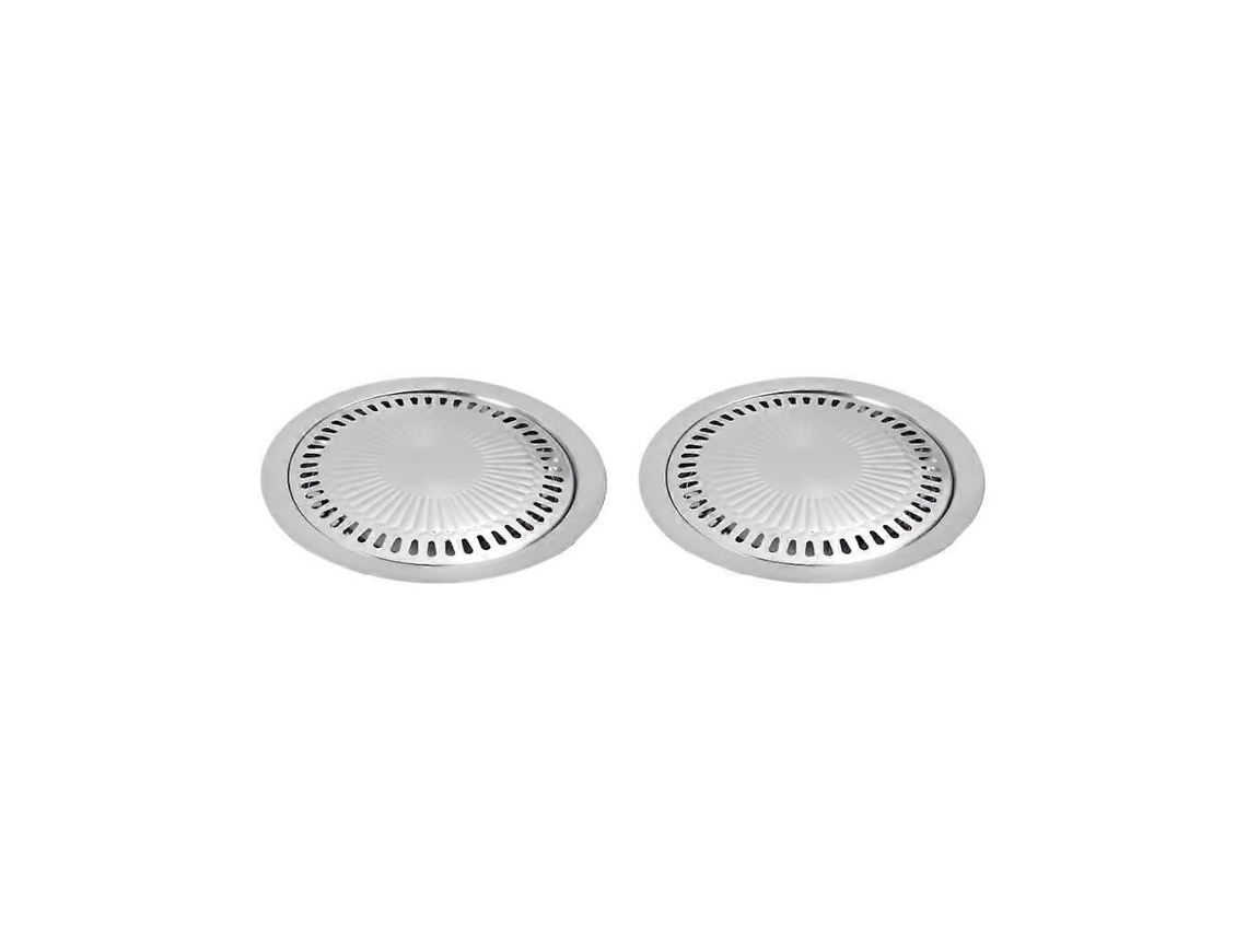Conjunto De 2 Grelhas Antiaderentes Redondas Para Churrasco, Ideais Para Uso Externo E Interno, Camping E Piquenique (prata)