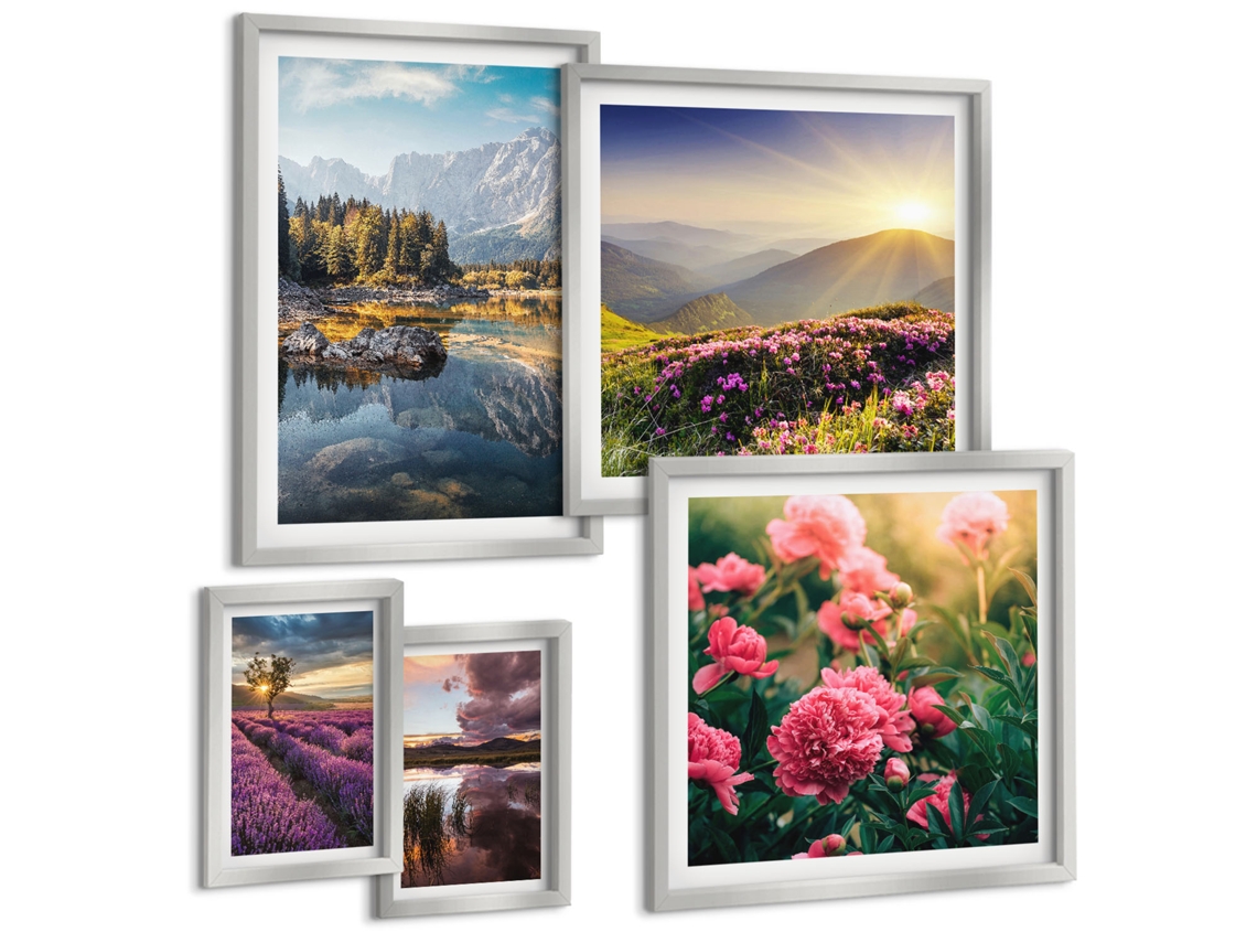 Conjunto De Pinturas Paisagens Da Natureza Flores Montanhas Espelharte (5 Peças)