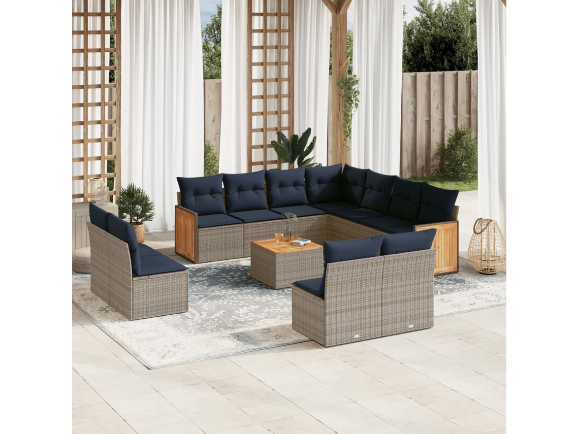 Vidaxl Conjunto De Sofá De Jardim Com 12 Peças E Almofadas Em Rattan Sintético Cinza