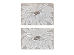 Pintura Home Esprit Branco Bege Flor Shabby Chic (2 Unidades)