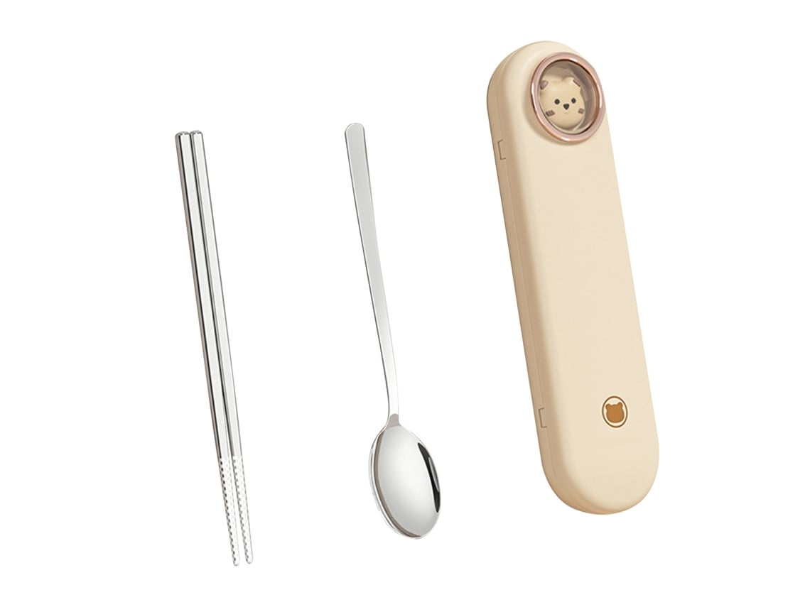 Conjunto de colher e palitos de aço inox com estojo, para viagem, utensílios portáteis | S/MARCA