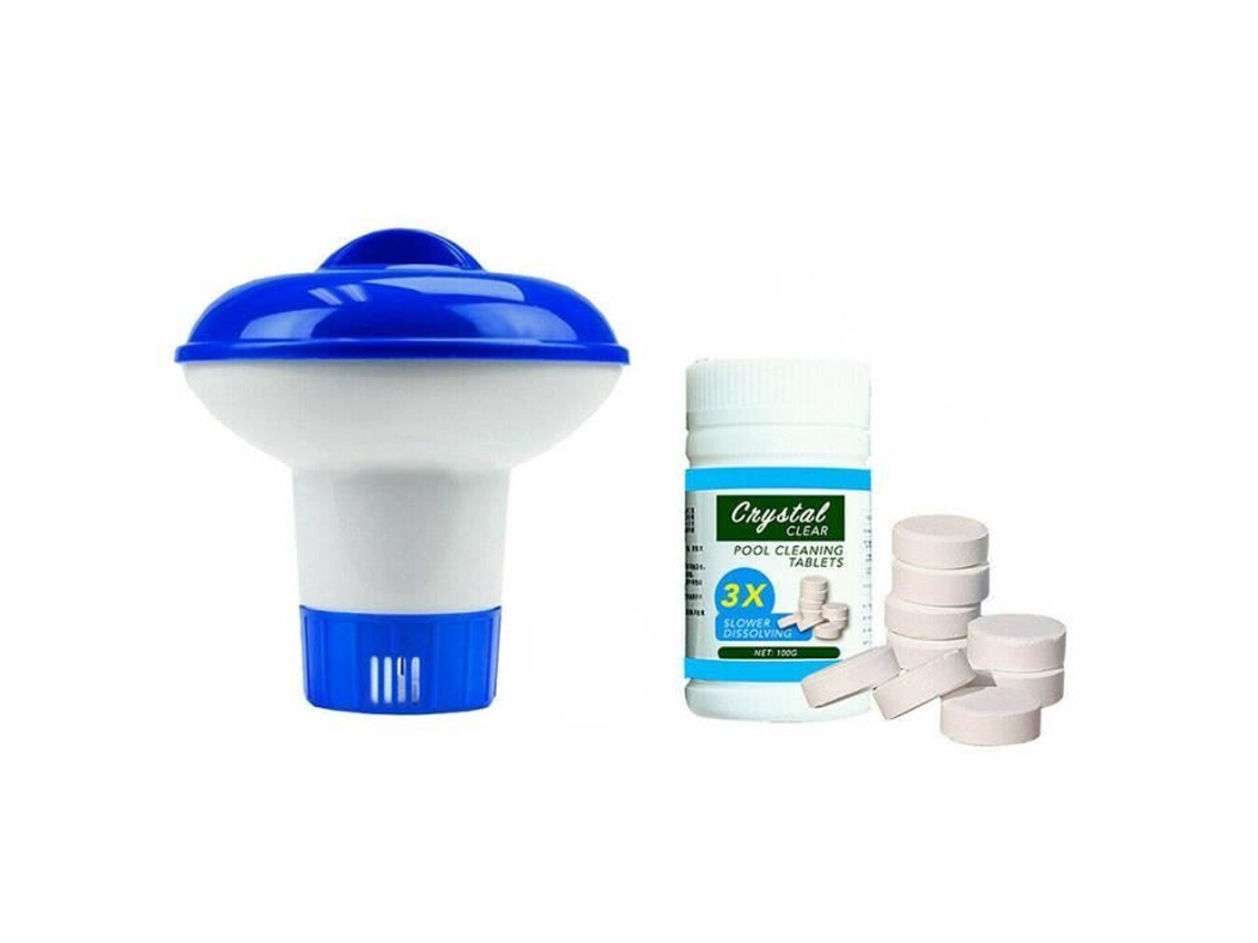 Conjunto de dispensador de comprimidos de limpeza flutuante automático com 100 unidades de comprimidos efervescentes para limpeza de piscina S/MARCA