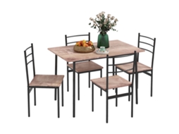 Conjunto De Jantar De 5 Peças Ganho, Mesa 110x70x75 Cm, 4 Cadeiras, Mdf De Aço, Moderno, Cozinha, Preto Marrom