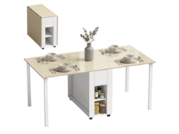 Mesa Dobrável para 6 Pessoas. Mesa de Jantar Extensível de 168 Cm com 2 Gavetas e 4 Compartimentos de Armazenamento Ge
