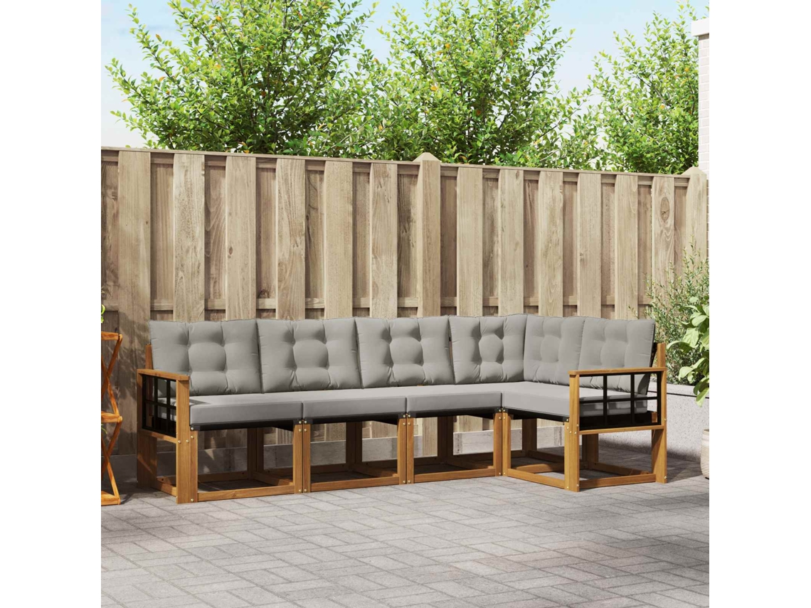 Vidaxl Conjunto De Sofás Para Exterior 5 Pcs Cinza Natural E Claro