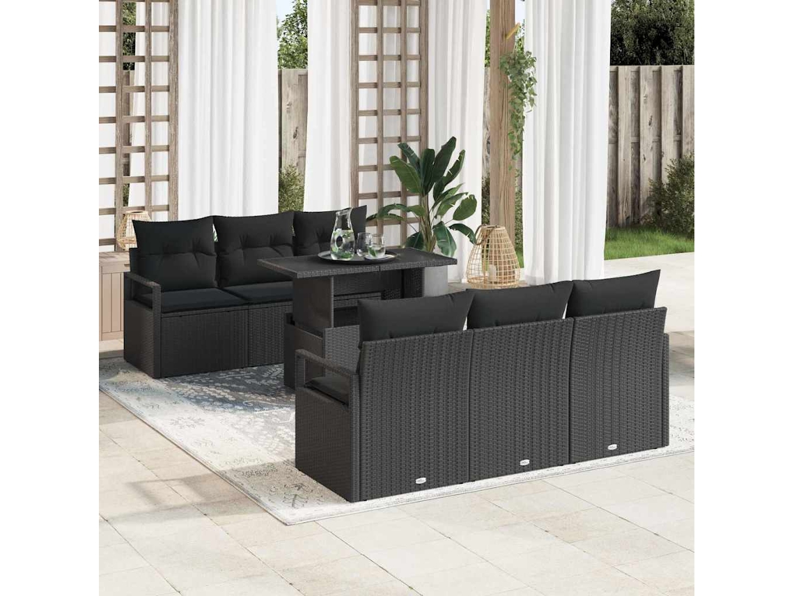 Vidaxl Conjunto De Sofá De Jardim 7 Unid. Preto Rattan Sintético
