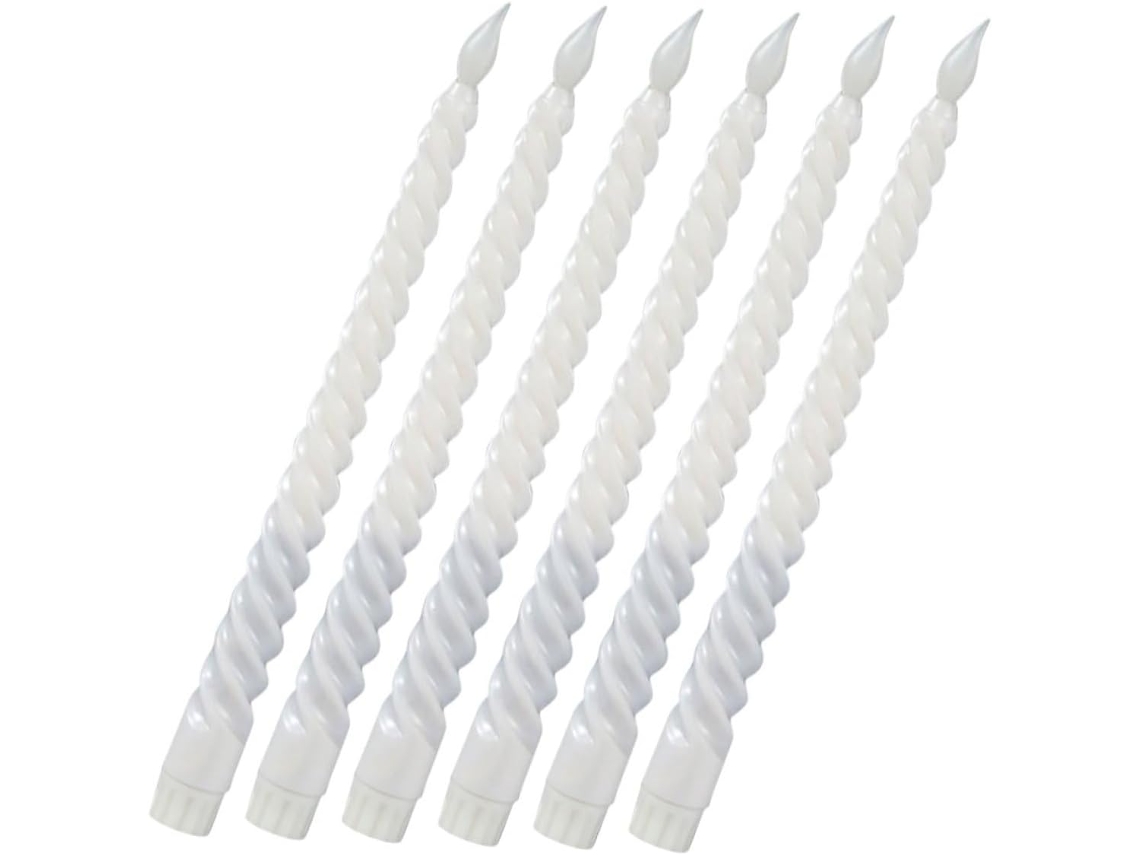 Conjunto De 6 Velas Brancas Em Formato De Cone Torcido, 30 Cm, Em Cera Natural, Sem Chama E Com Iluminação Led.