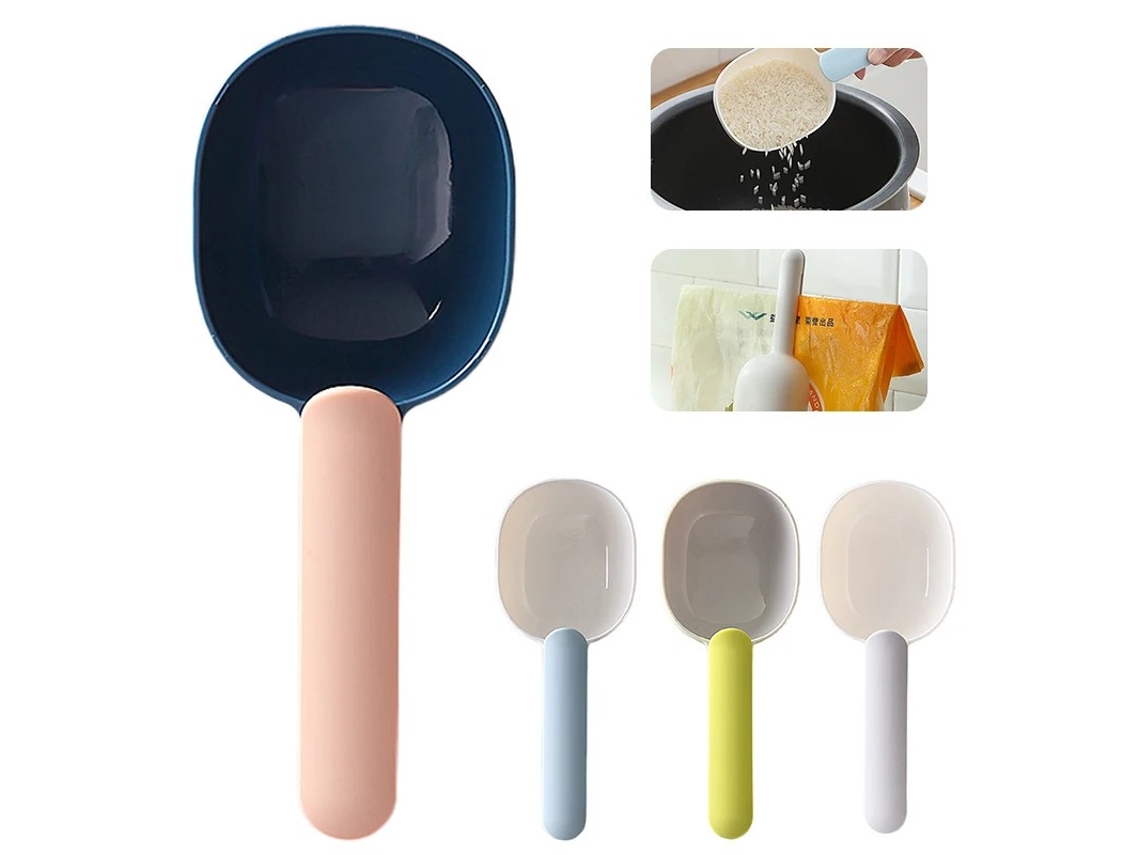 Colher De Arroz Multifuncional Com Selo - Medidora Cozinha Plástico Abs Para Cozinhar, Acessório Doméstica, Azul E Branco (20x8x4cm)