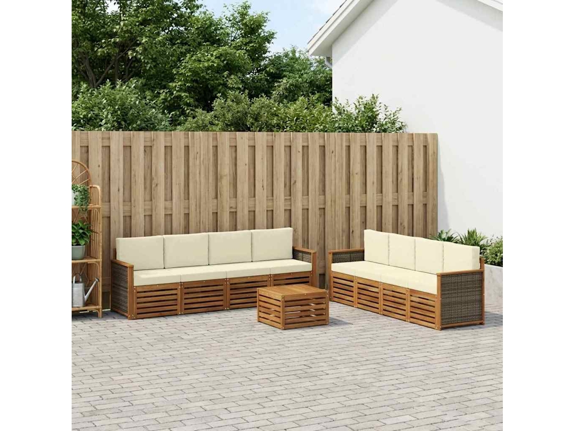 Vidaxl Conjunto De Sofás Para Exterior 9 Unid. Natural E Creme