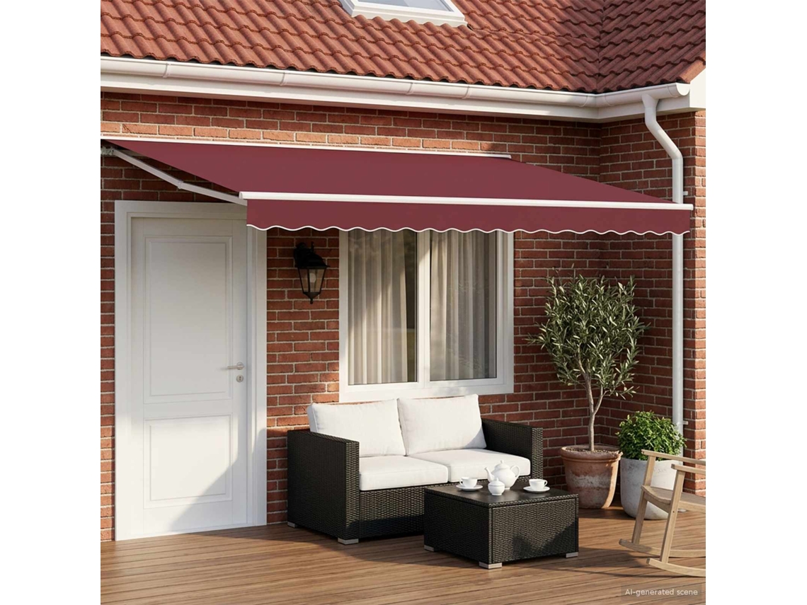 Vidaxl Toldo Retrátil Manual Borgonha 4,5 × 3,5 M