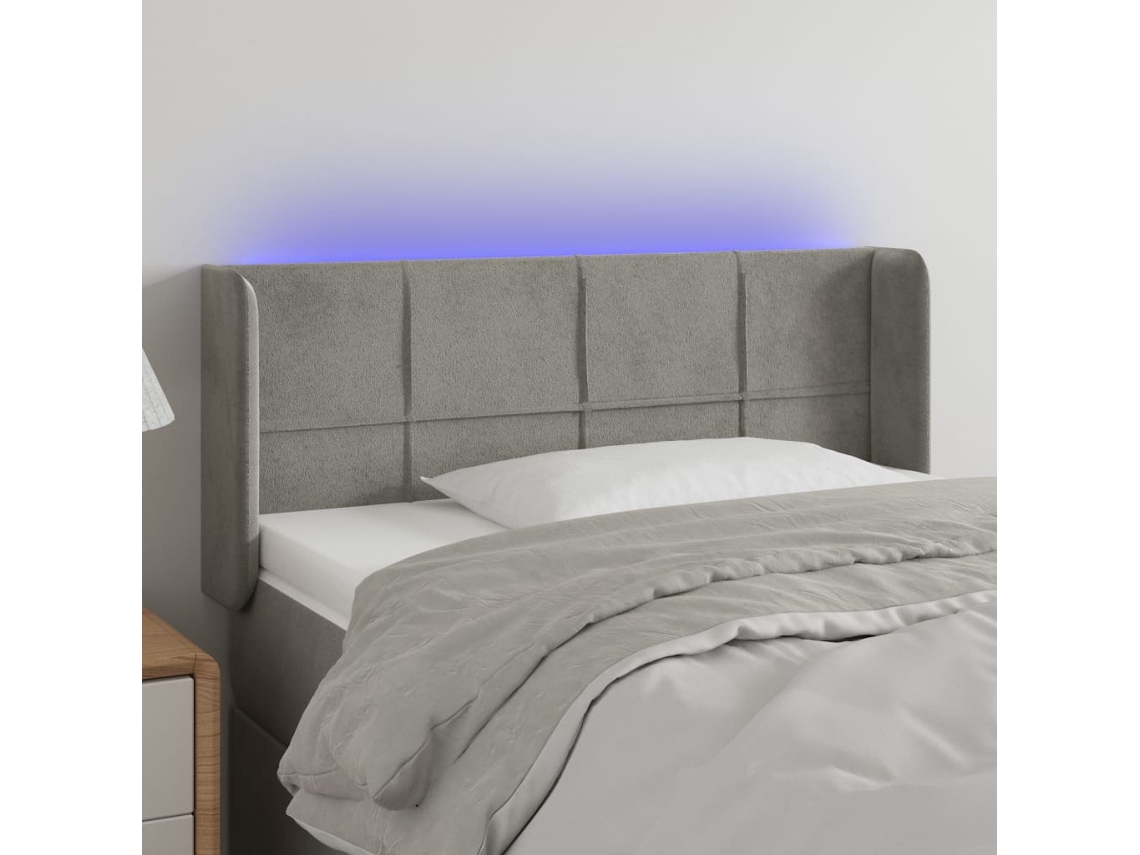 Vidaxl Cabeceira De Cama C/ Luzes Led Veludo 83x16x78/88cm Cinza-claro