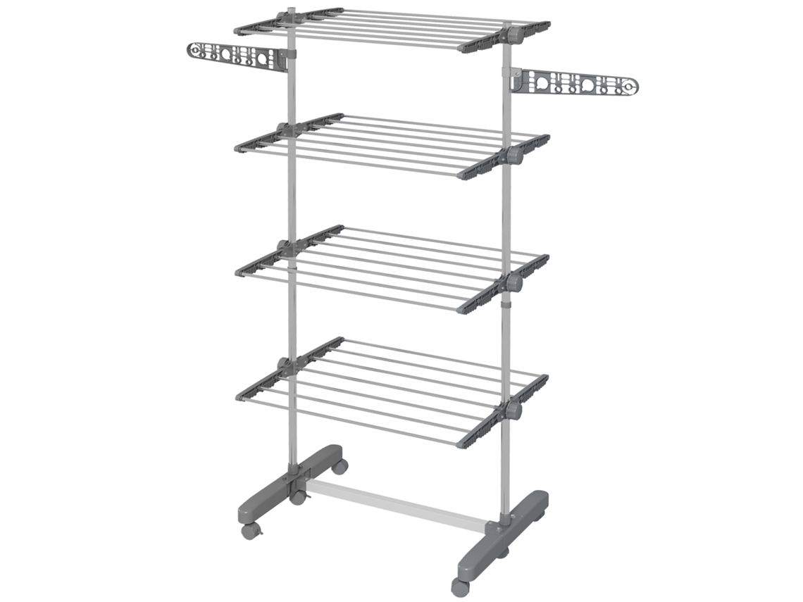 Suporte vertical com 4 prateleiras ajustáveis aço e plástico prateado 142x55x172 cm cinza