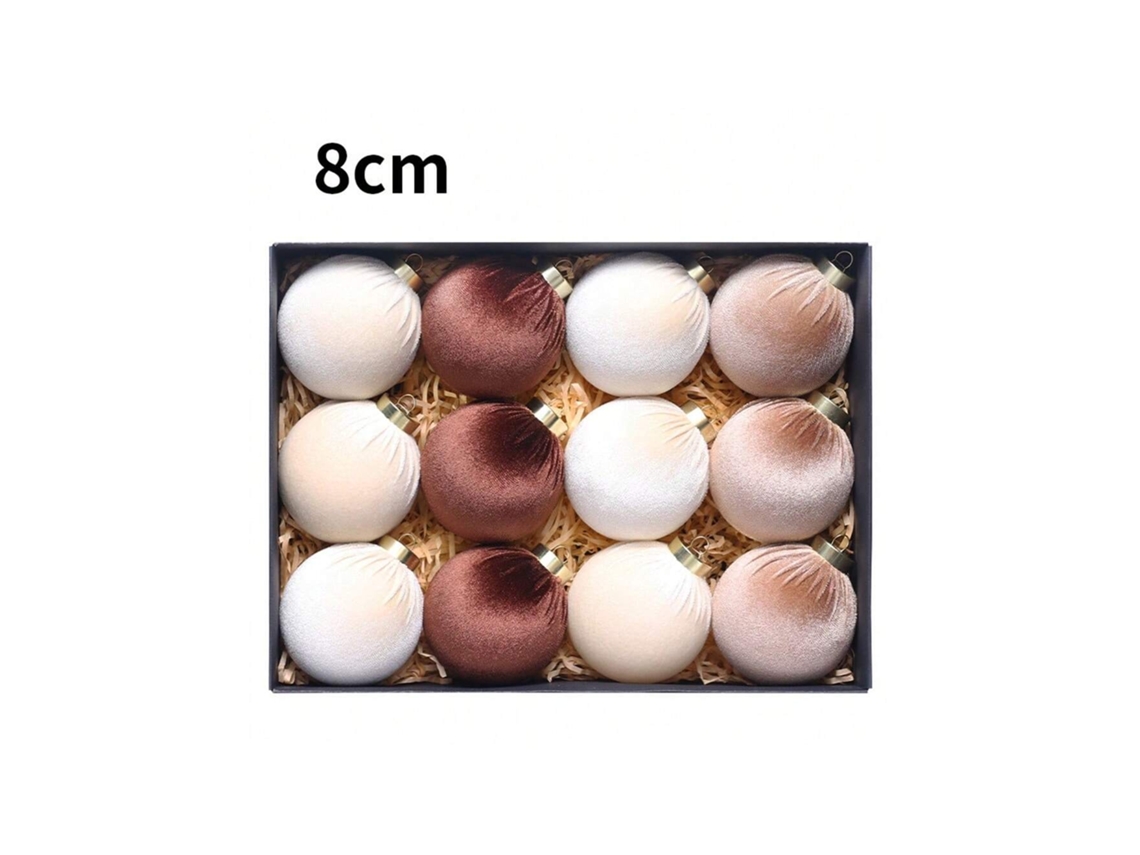 Decorações De Natal, Exquísitas, Kit De Bolas De Natal De Plástico Envoltas Em Tecido, Acessórios Para Árvore De Natal Igvtrade (8 Cm/12 Unidades)