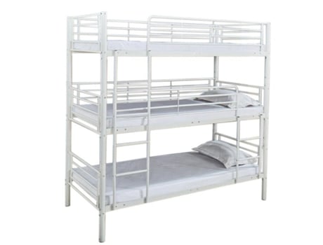 Beliche Triplo 90Cm Metal Branco 3 Colchões 90X190Cm SALDOSYSTOCKS
