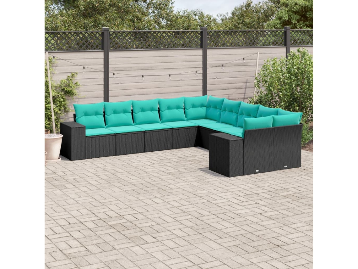 Vidaxl Conjunto De Sofá De Jardim Com 10 Peças E Almofadas Em Rattan Sintético Preto