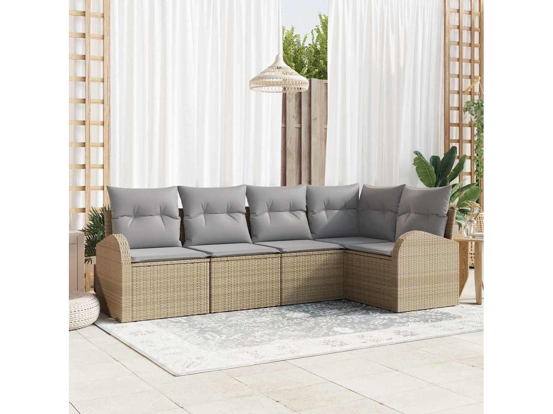 Vidaxl Conjunto De Sofá De Jardim 5 Unid. Bege E Cinza Claro Vime Pe