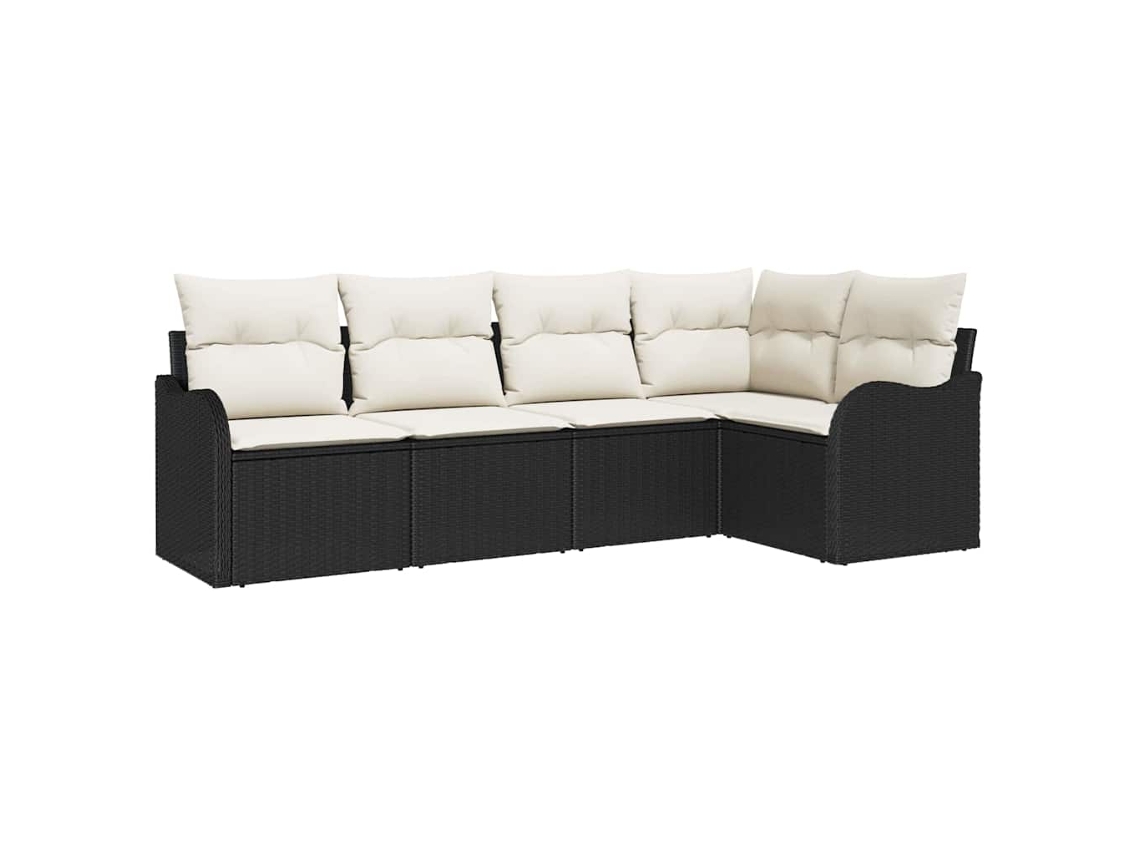 Conjunto de Sofá de Jardim Preto Vime Pe HARLANV1