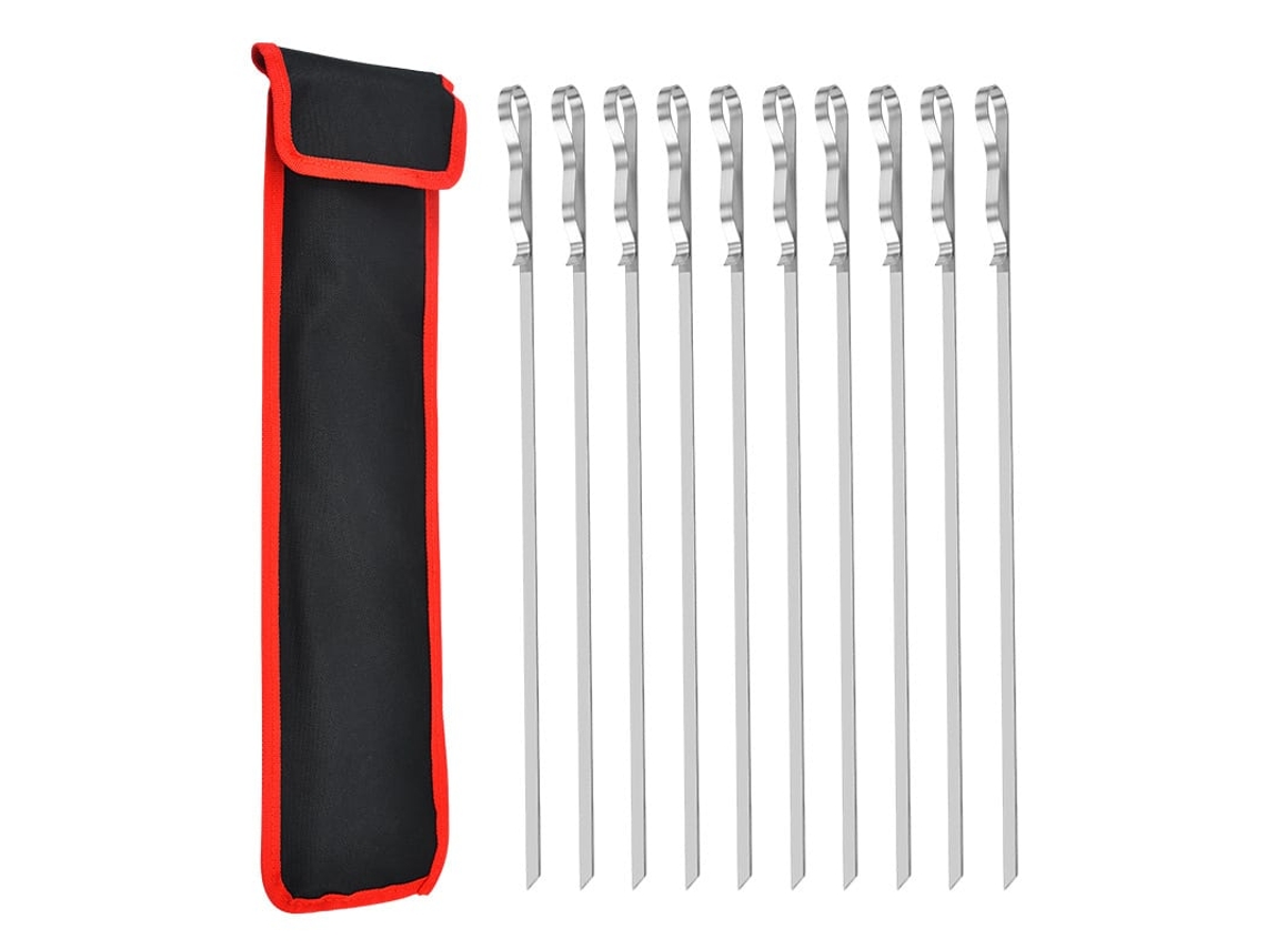 Espetos De Aço Inoxidável 43cm, 10 Unidades, Anti-rugas, Lavavajillas, Saco De Tela, Para Churrascos