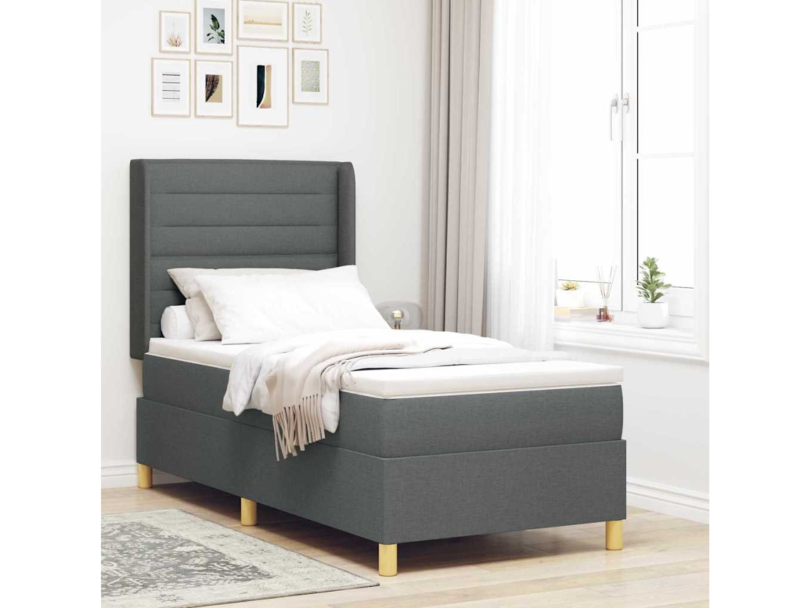 Vidaxl Cama Box Com Fitas Led Com Cabeceira Cinzeto 90 X 190 Cm Tecido
