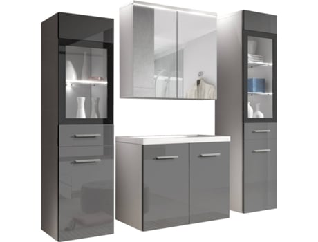Conjunto de Banheiro Madrit Ii Branco/Cinza Brilhante BRATEX