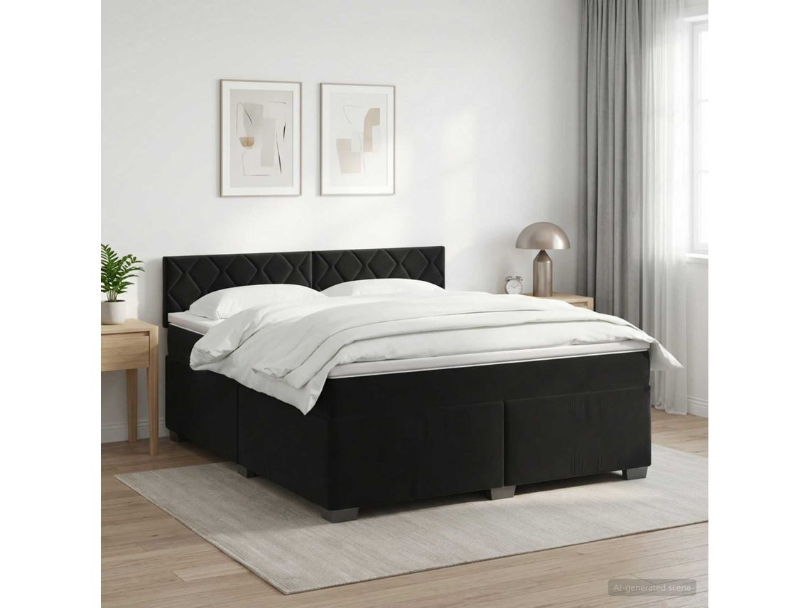 Vidaxl Cama Box Spring Com Colchão Preto 140 X 200 Cm Veludo